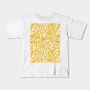 Abstract boho leaf and flower pattern in mustard yellow Kids T-Shirt